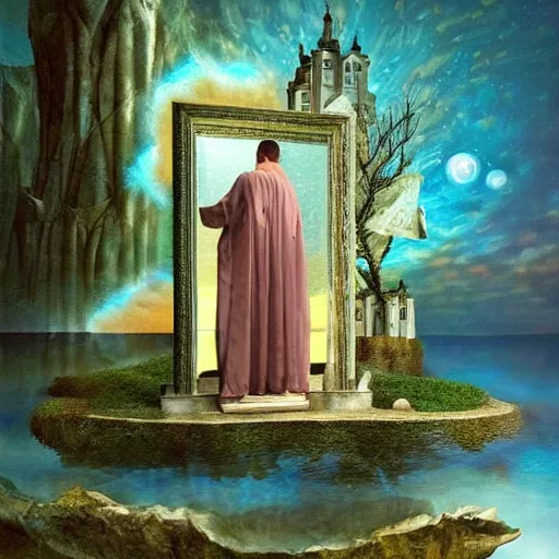 Image similar to The Sapiential sage dreaming with magical reflections of knowledge lost in time ultra high quality surrealism