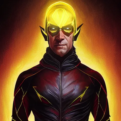 Prompt: handsome Antony Starr as Reverse Flash with glowing red eyes, western, D&D, fantasy, intricate, elegant, highly detailed, digital painting, artstation, concept art, matte, sharp focus, illustration, art by Artgerm and Greg Rutkowski and Alphonse Mucha