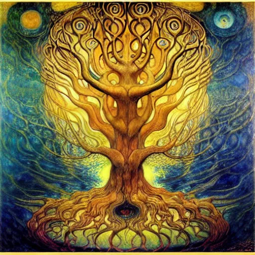 Image similar to tree of life by karol bak, jean delville, william blake, gustav klimt, and vincent van gogh, symbolist, visionary