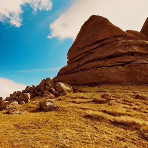 Image similar to an epic landscape, rock formation that looks like a woman, a female mountain cinematic light, long shadows,