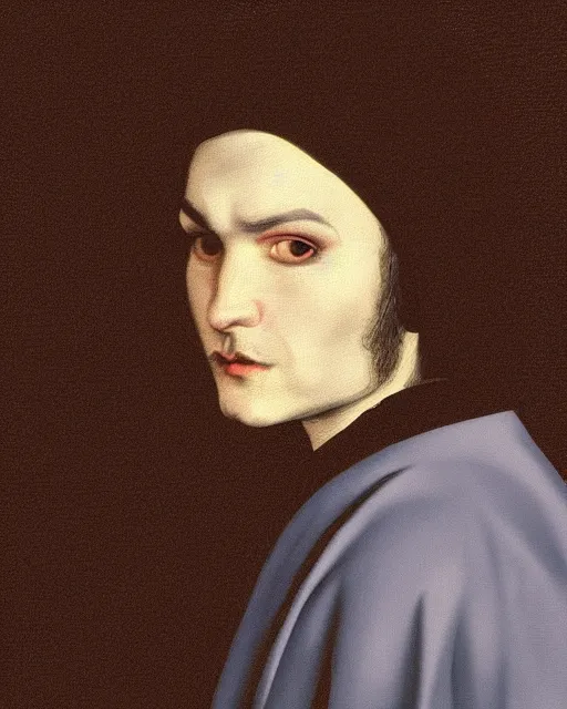 Image similar to “Detailed portrait of Gerard Way by Vermeer, moody lighting”