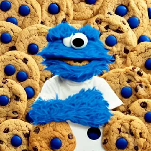 Image similar to Cookie Monster as the CEO of a cookie factory