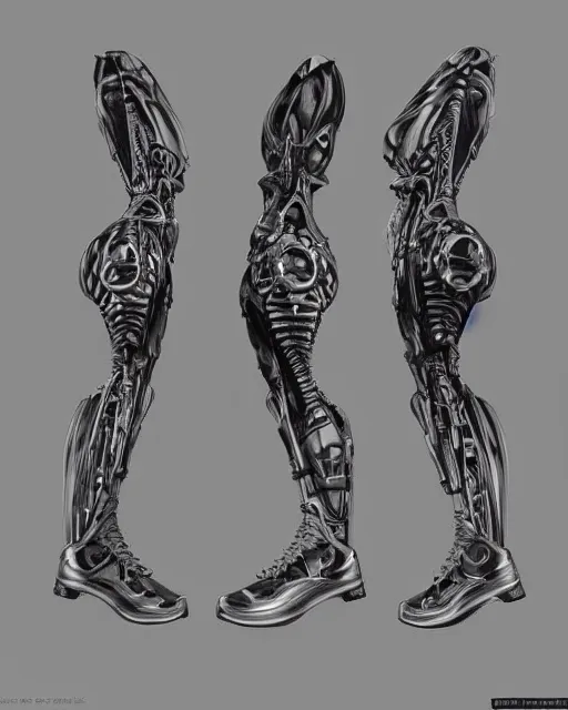 Image similar to shoes design by frank franzetta, biomechanical, 4 k, hyper detailed