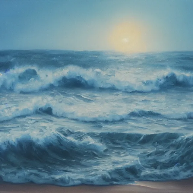 Image similar to waves in moonlight, oil painting