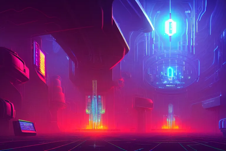 Prompt: a cybernetic cathedral overlooking an higway of data, cyberpunk, beautiful detailed, cinematic, strong lighting, hi - fructose art magazine, by paul lehr and anton fadeev and david heskin and josan gonzalez, 8 k