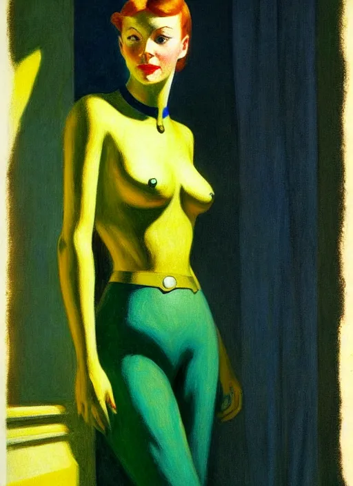 Image similar to image of beautyful female android steampunk by edward hopper,