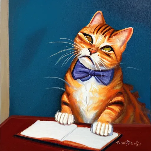 Prompt: portrait of garfield the cat as a lawyer, natural light, oil painting,