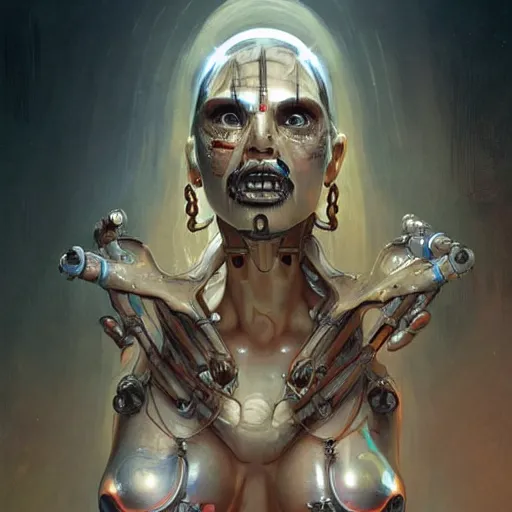 Image similar to An Alien Robot Naughty Nurse, facial tattoos, artists portrait, biomechanical, Emergency Room, fantasy, highly detailed, digital painting, concept art, sharp focus, depth of field blur, illustration, art by artgerm and greg rutkowski and alphonse mucha