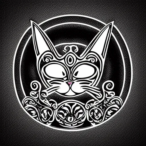 Prompt: tattoo sketch, cat, right eye closed, draft, organic ornament, maori, vector