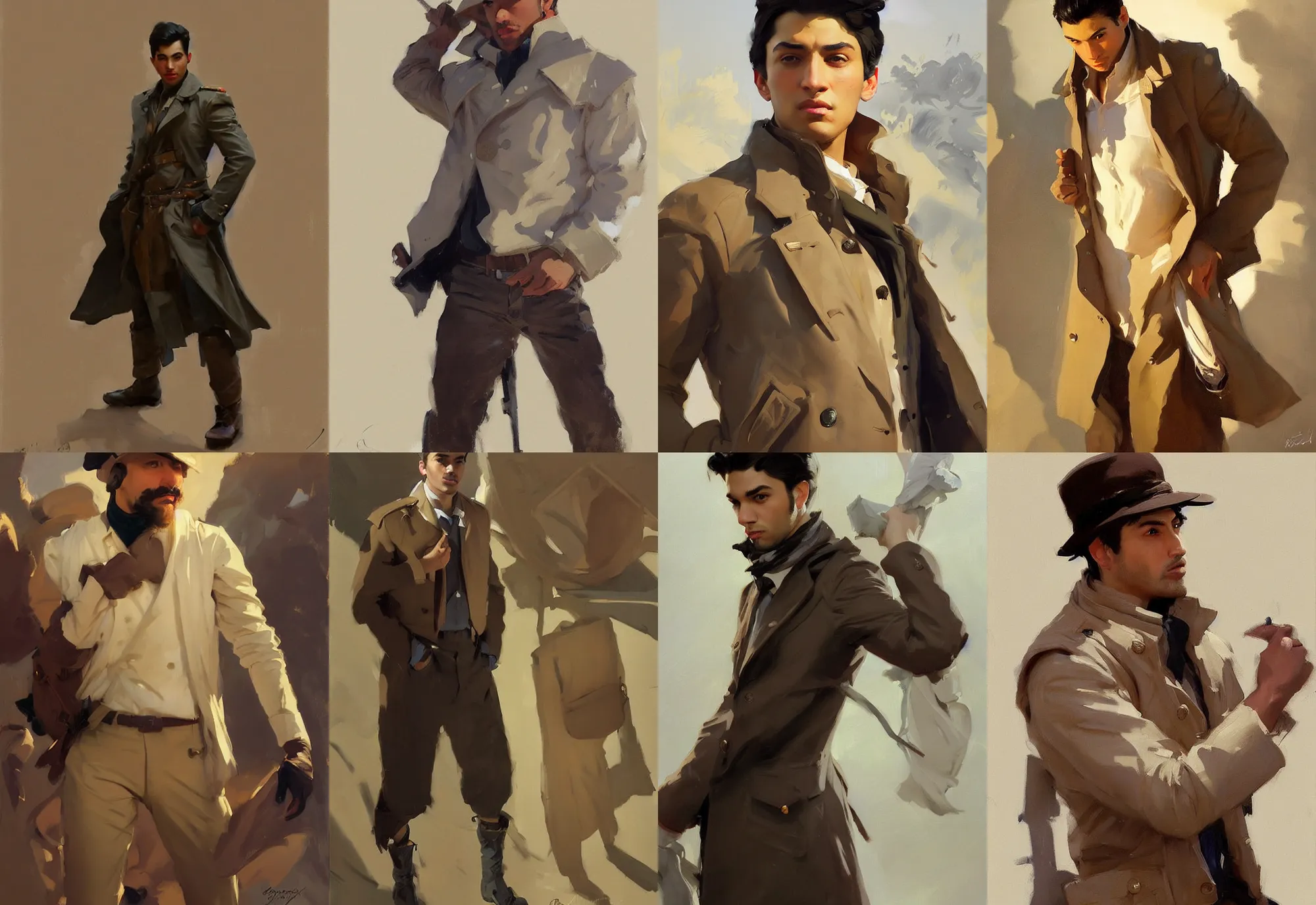 Image similar to portrait of russian iranian asian african model men jodhpurs winter traveler greg manchess painting by sargent and leyendecker, studio ghibli, fantasy, medium shot, asymmetrical, intricate, elegant, matte painting, illustration, hearthstone, by greg rutkowski, by greg tocchini, by james gilleard, by joe fenton