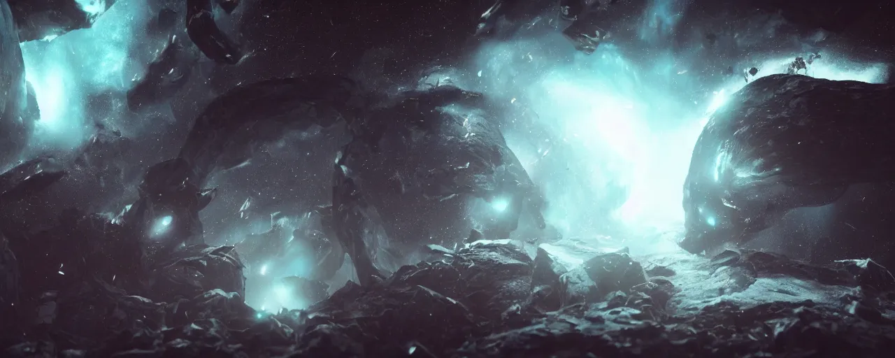 Image similar to a dark epic swirling galaxy, dark scifi, unreal engine, octane render, volumetric lighting