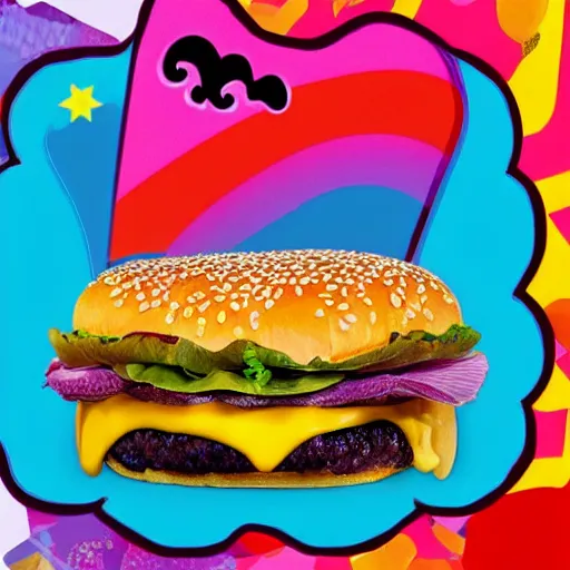 Image similar to a lisa frank style cheeseburger