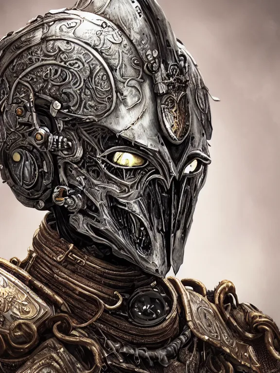 Image similar to portrait art of 8k ultra realistic undead wraith, ornate helmet , detailed intricate ornate armour,corrupted, cybernetic, full of colour, cinematic lighting, battered, trending on artstation, 4k, hyperrealistic, focused, extreme details,unreal engine 5, cinematic, masterpiece, art by ayami kojima, giger