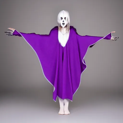 Image similar to creepy cloak, purple, horror style