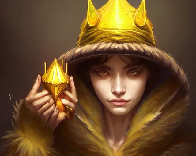 Image similar to a mind - blowing portrait of a cat wizard, yellow wizard hat, anthropomorphic, deep focus, d & d, fantasy, intricate, elegant, highly detailed, digital painting, artstation, concept art, matte, sharp, illustration, hearthstone, art by artgerm and greg rutkowski and alphonse mucha