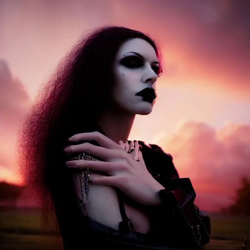 Image similar to photographic portrait of a stunningly beautiful goth emo cyberpunk female in soft dreamy light at sunset, contemporary fashion shoot, by edward robert hughes, annie leibovitz and steve mccurry, david lazar, jimmy nelsson, breathtaking, 8 k resolution, extremely detailed, beautiful, establishing shot, artistic, hyperrealistic, beautiful face, octane render