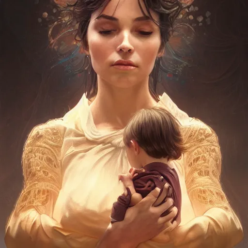 Image similar to giantess woman holding a small man, intricate, highly detailed, digital painting, artstation, concept art, smooth, sharp focus, illustration, unreal engine 5, 8 k, art by artgerm and greg rutkowski and alphonse mucha