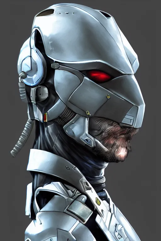 Image similar to cyber cyborg ninja mask helmet metal gear solid artic suit swat commando, global illumination ray tracing hdr fanart arstation by sung choi and eric pfeiffer and gabriel garza and casper konefal, a spectacular view cinematic rays of sunlight comic book illustration, by john kirby