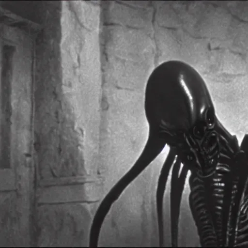 Prompt: Xenomorph in a still from the movie Nosferatu: A Symphony of Horror (1922), high quality