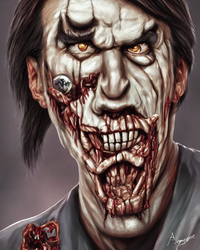 Image similar to a realistic digital painting portrait of bolsonaro as a zombie clown by artgerm