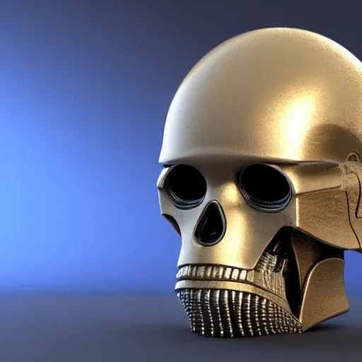 Image similar to 3 d render melted droid head skull, sculpture, chrometype, liquid metal, neotribal, raytraced, volumetric lightning, 8 k by wlop, innate studio h - 1 0 0 0 w - 1 0 0 0