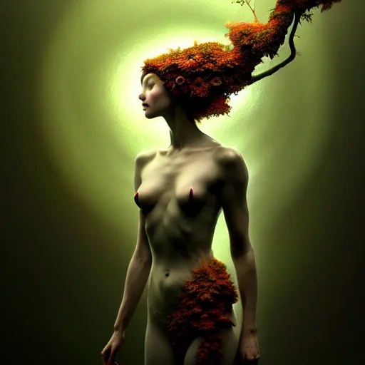 Prompt: a beautiful surreal illustration of dryad highly detailed, liquid oilpaint, doug chiang, gustave dore, leonardo da vinci, trending on artstation, industry, lucid and intricate, rectilinear, digital art, octane, redshift, vray, 8 k, 6 4 megapixels, zbrush central, behance hd, hypermaximalist, well rendered