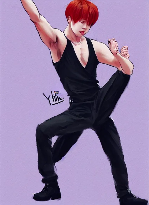 Prompt: of jimin, dynamic pose, by @ yanomanika, wlop! cfg _ scale 9