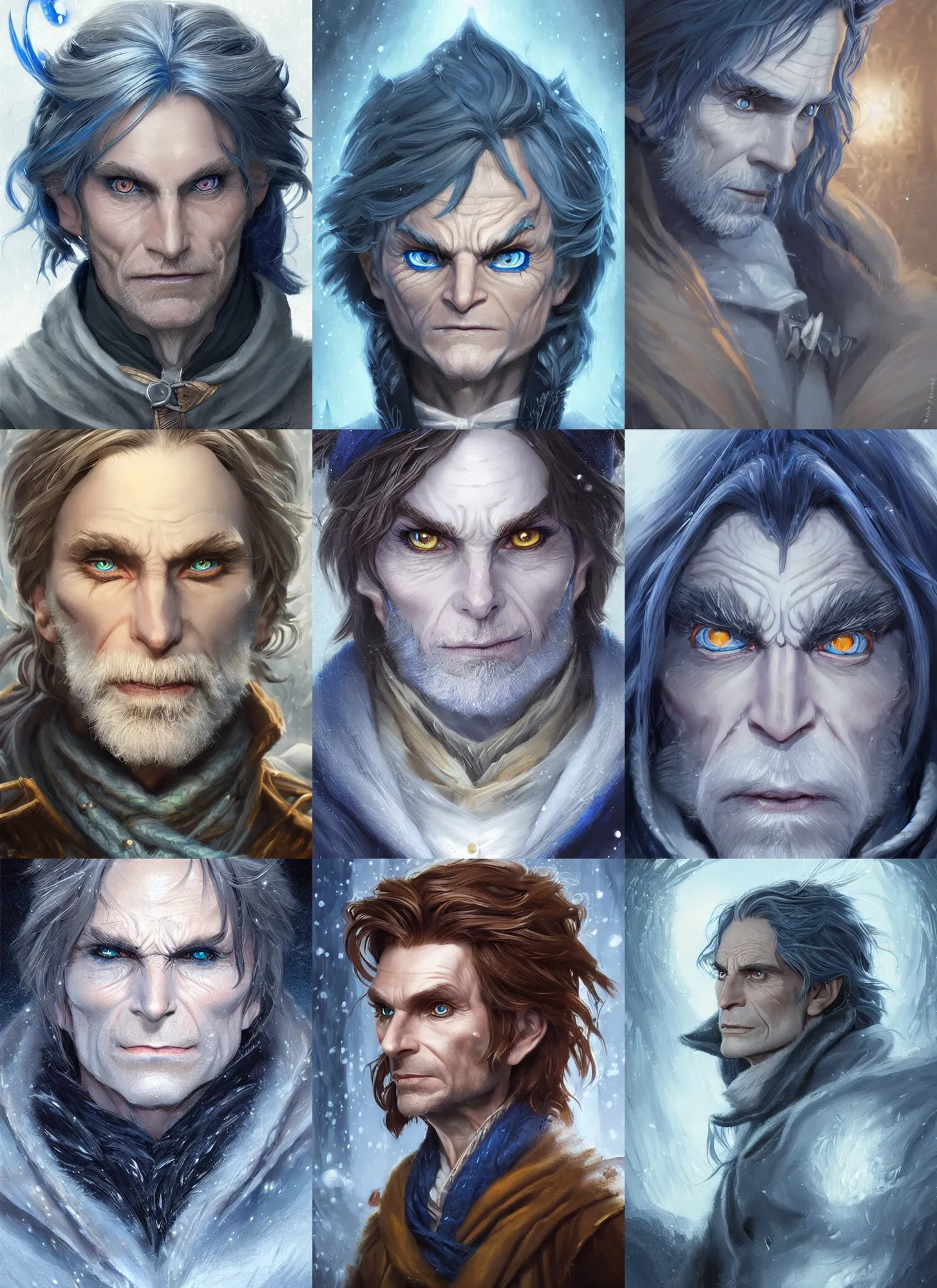 Prompt: wintry rumpelstiltskin, piercing blue - eyed stare, d & d, fantasy, highly detailed, portrait, digital painting, trending on artstation, concept art, sharp focus, illustration, art by artgerm and greg rutkowski and magali villeneuve