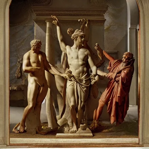 Prompt: alexander cutting the gordian knot, marble statue