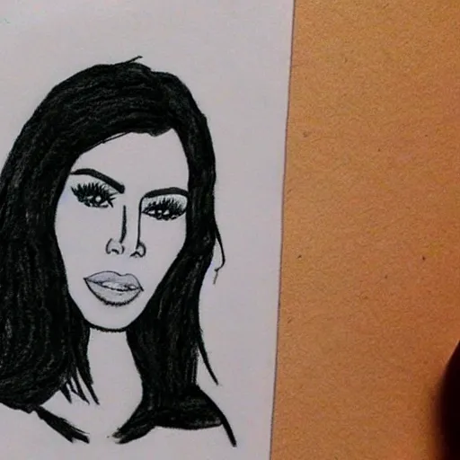 Prompt: Kim Kardashian poorly drawn in wax crayon by a five-year old