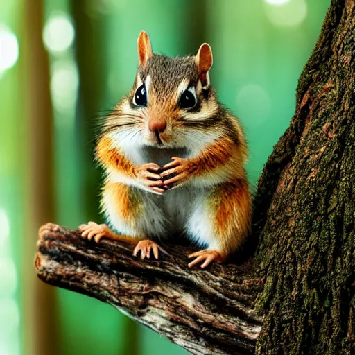 Prompt: very very very very cute chibi baby chipmunk, portrait, pixar style, forest background, cinematic lighting, award winning creature portrait photography