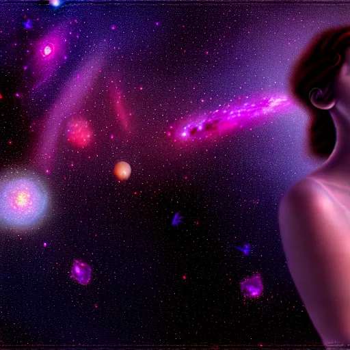 Image similar to hypatia dreaming of galaxies and nebulae, photorealistic