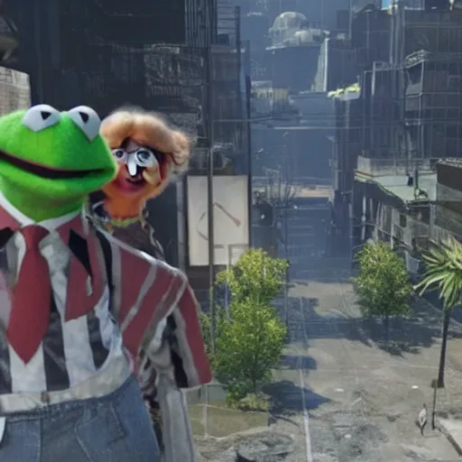 Image similar to a still of from the movie the muppet movie crossover with the game deus ex : mankind divided