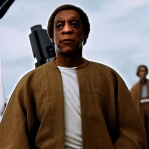 Prompt: Bill Cosby as Luke Skywalker, 70mm print, Star Wars film still,