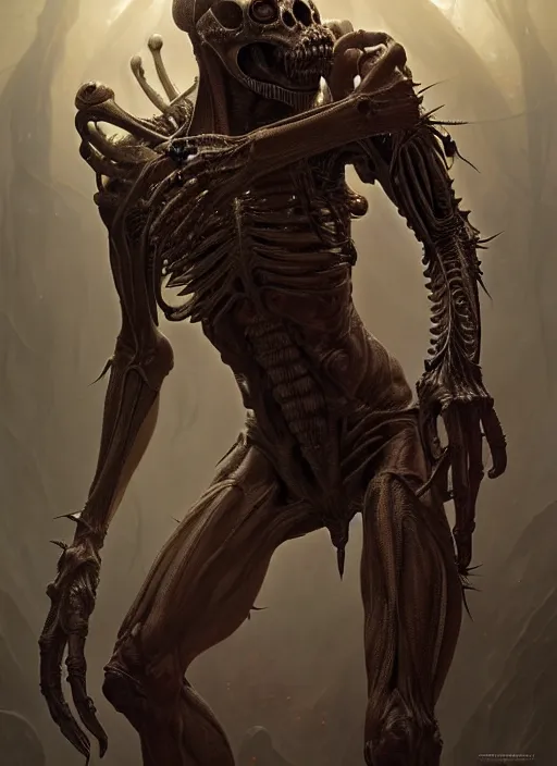 Prompt: ultra realistic, male human alien predator, gothic, fantasy, flesh, bone, body horror, intricate details, eerie, highly detailed, octane render, 8 k, art by artgerm and alphonse mucha and greg rutkowski