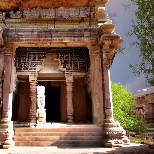 Prompt: a portal opening in a huge anciient indian temple