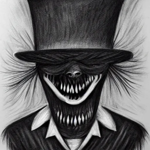 Prompt: horrifying charcoal drawing of the babadook