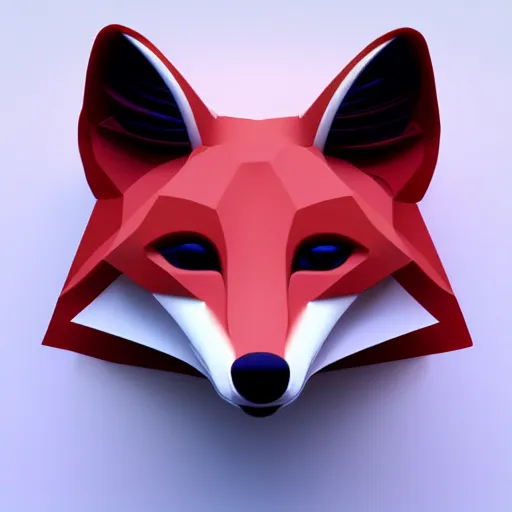 Image similar to an abstract icon depicting a fox, white background, render, blender, 3d