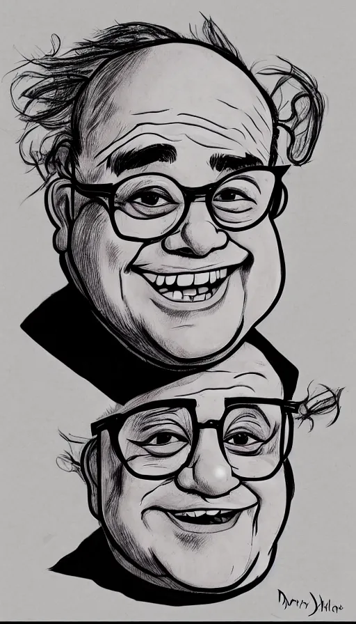 Image similar to Danny DeVito drawn in the style of Cuphead