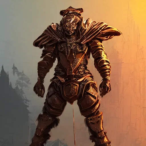 Prompt: highly stylized tiger armor paladin character by moebius standing in front of a castle, Gilles Beloeil,yoji shinkawa , character concept art, character modeling, science fiction, rich colors, , trending on artstation, beautifully lit, weta digital, substance textures, ray trace + low angle, wide angle, 35mm