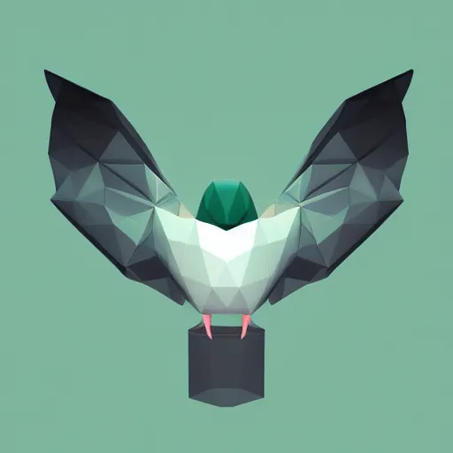 Image similar to a green dove, isometric, vector, low poly, black background, cgsociety, volumetric lighting