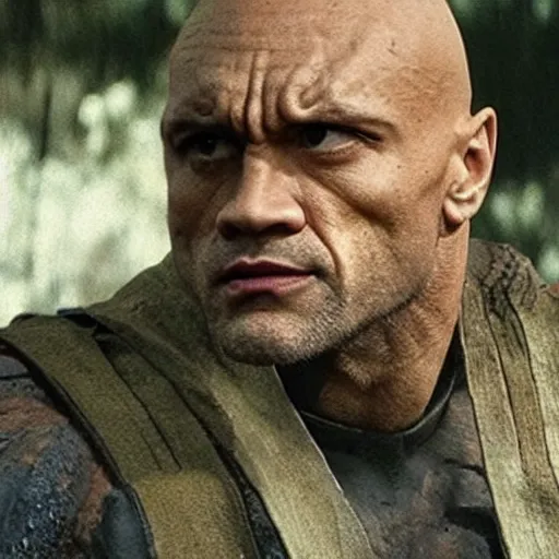 Prompt: still frame of the rock cosplaying as leah from star wars