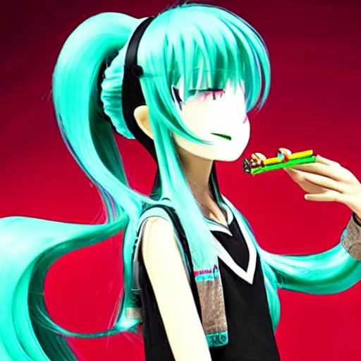 Prompt: hatsune miku smoking weed