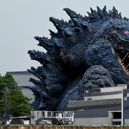 Image similar to godzilla attacking fukushima daiichi unit 4