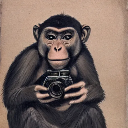 Image similar to Portrait of a monkey holding a camera