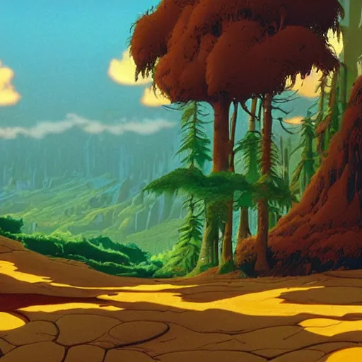 Image similar to environment matte paintings from the fox and the hound ( 1 9 8 1 )