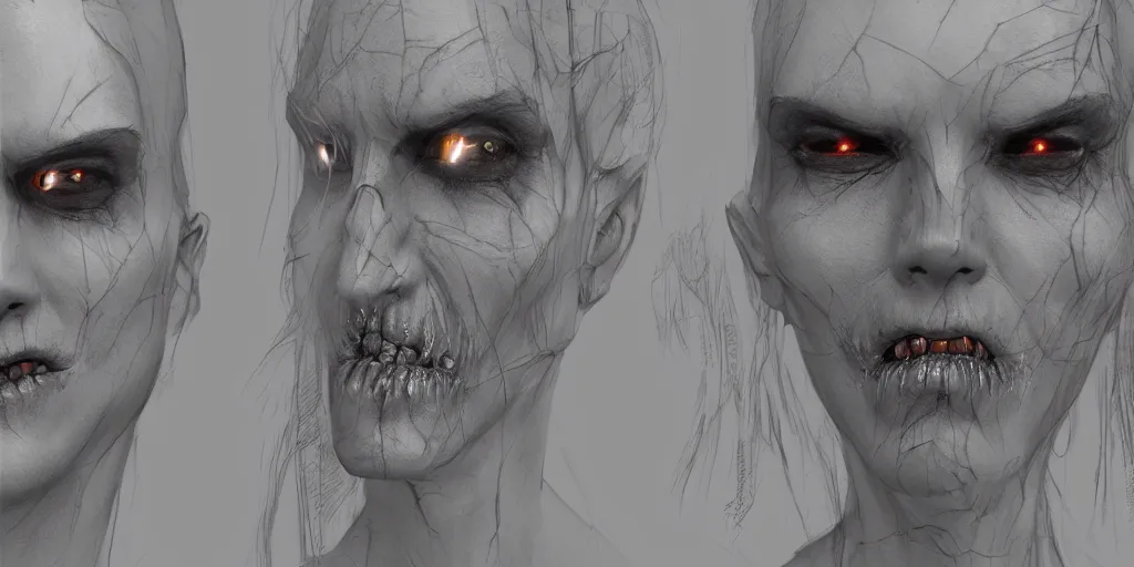 Image similar to gothic ghost character face detail designs, Greg Rutkowski, character sheet, kim jung gi, Darek Zabrocki, Karlkka, Jayison Devadas, Phuoc Quan, trending on Artstation, 8K, ultra wide angle, pincushion lens effect