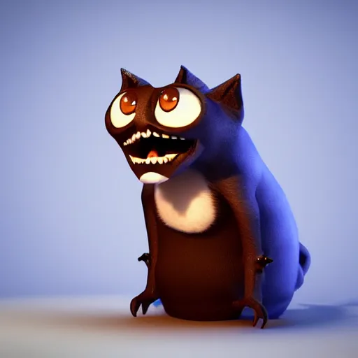 Prompt: 3d render cinematic A terror Cat created by Tim Burton, blender, pixar