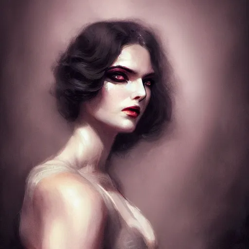 Image similar to femme fatale, beautiful young woman, 1 9 2 0 s, high detail, dramatic light, digital art, dark, painted by seb mckinnon and greg rutkowski, trending on artstation