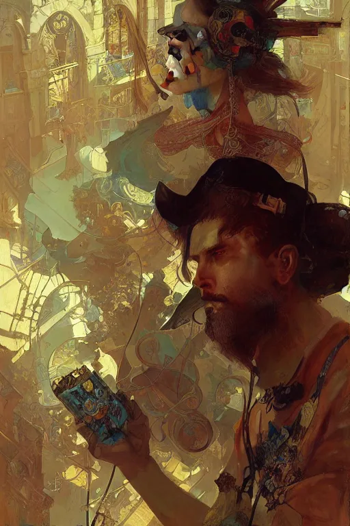 Image similar to Ramon Llull colorlpunk art and illustration by tian zi and craig mullins and WLOP and alphonse mucha, fantasy, intricate complexity, hyperrealism 8k